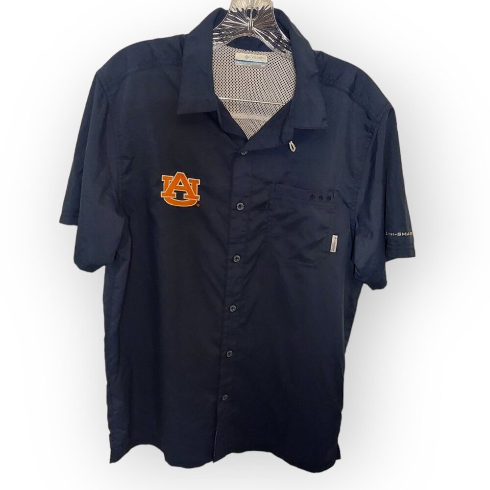 Auburn University Columbia PFG Shirt Men Blue Vented Button Up Short Sleeve Sz-S